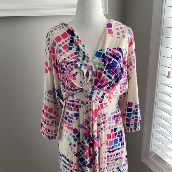 Vintage Morgan McFeeters Pink Purple Cream Vneck Casual Summer Dress Size 6 - Picture 9 of 16